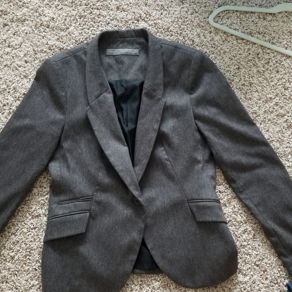 Zara Basic Gray Wool/Polyester Blazer - image 1